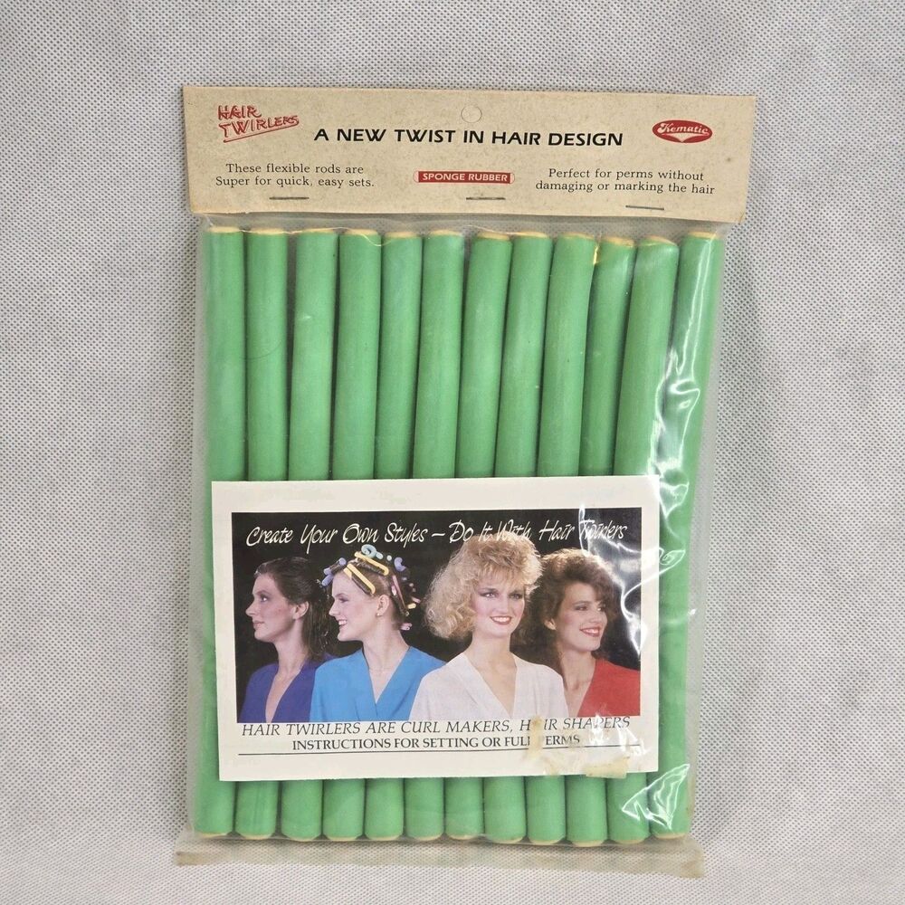 Vintage Kematic Hair Twirlers Sponge Rubber 8" Green Hair Styling Curling Perms